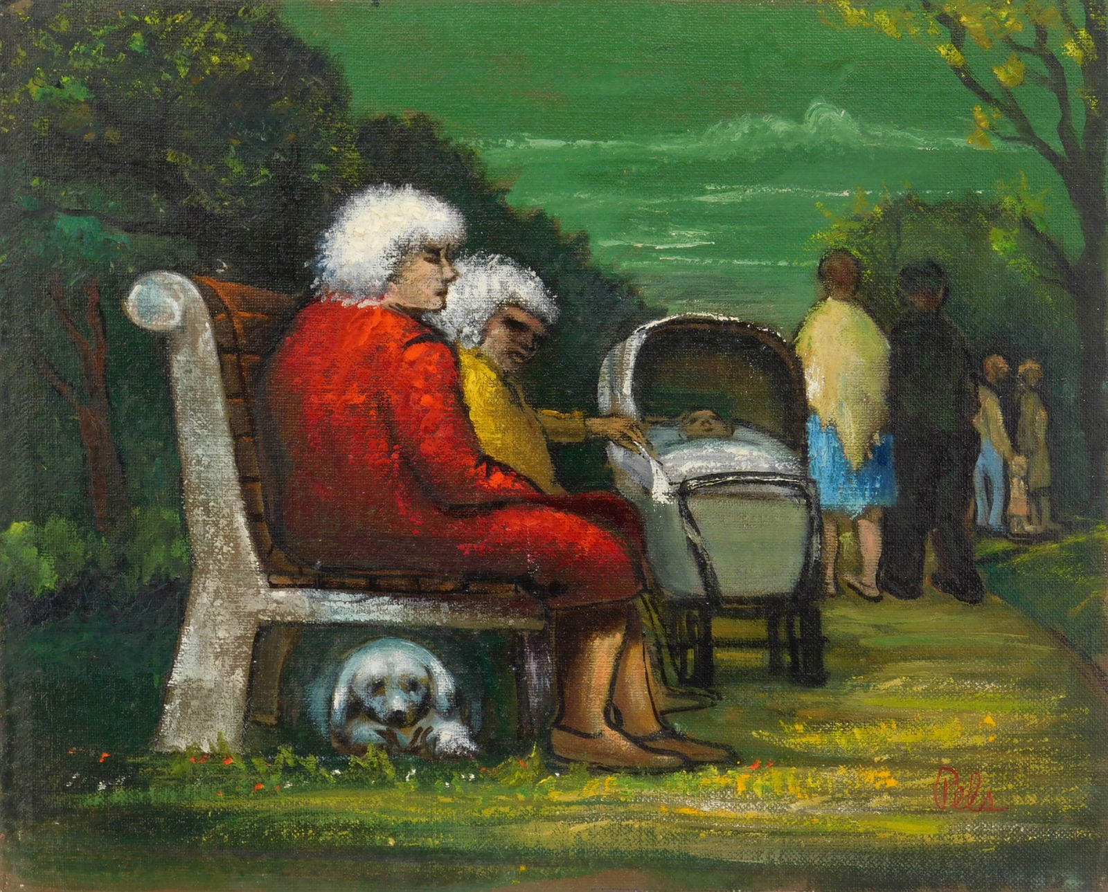 Albert Pels (American, 1910-1998) oil: In The Park oil on canvas laid on Masonite, signed Pels lower right. 13 x 16" Condition: Very good condition Provenance: Estate of the artist; thence by descent to the current owner.