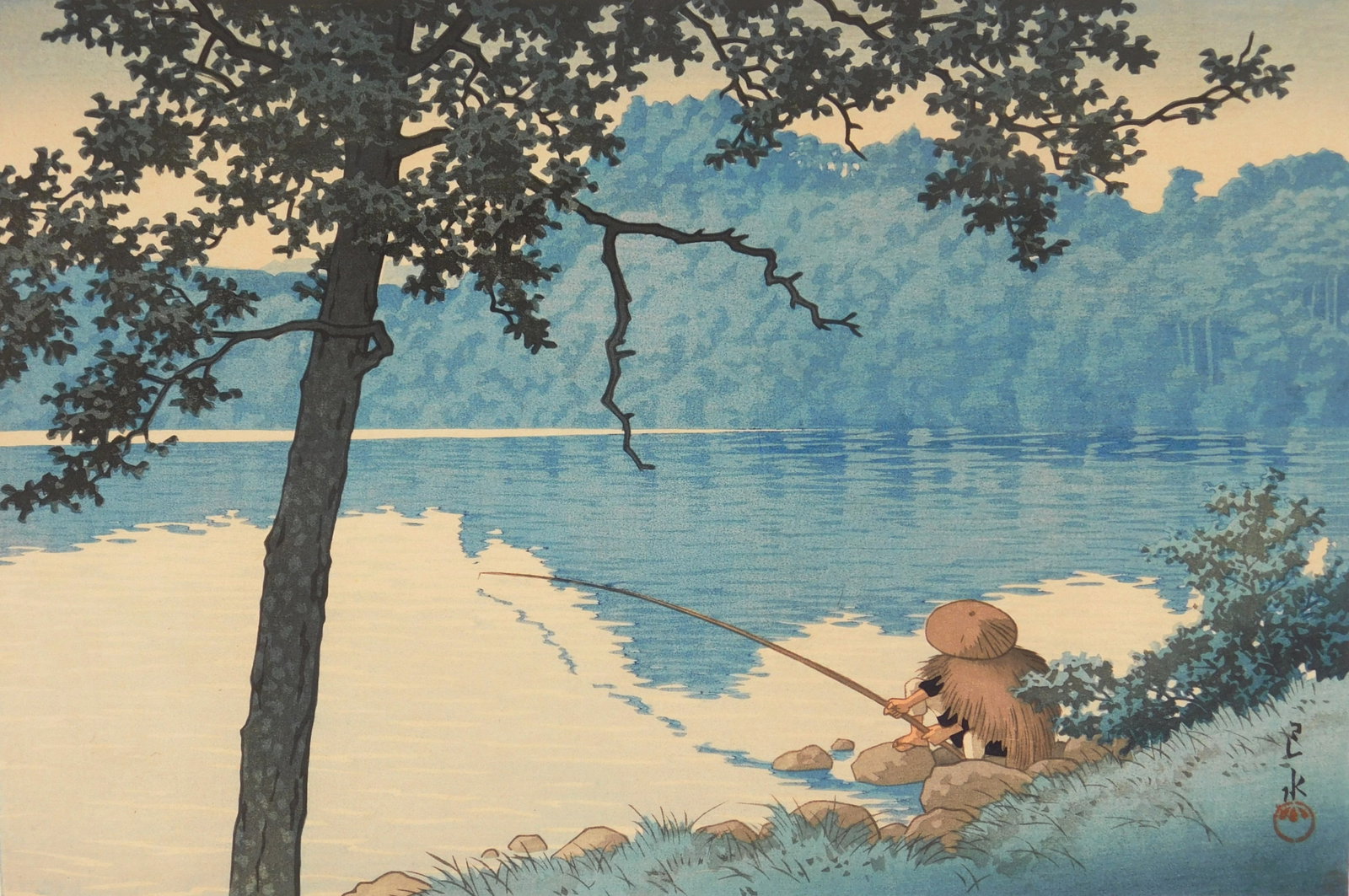 Hasui Kawase (Japanese, 1883-1957) woodblock: Lake Matsubara, Shinshu woodblock in color, 1941, publisher Watanabe Shozaburo, 6mm seal, artist's red seal lower right. 9 1/2 x 14 1/4" Brown 454 Provenance: Private coll