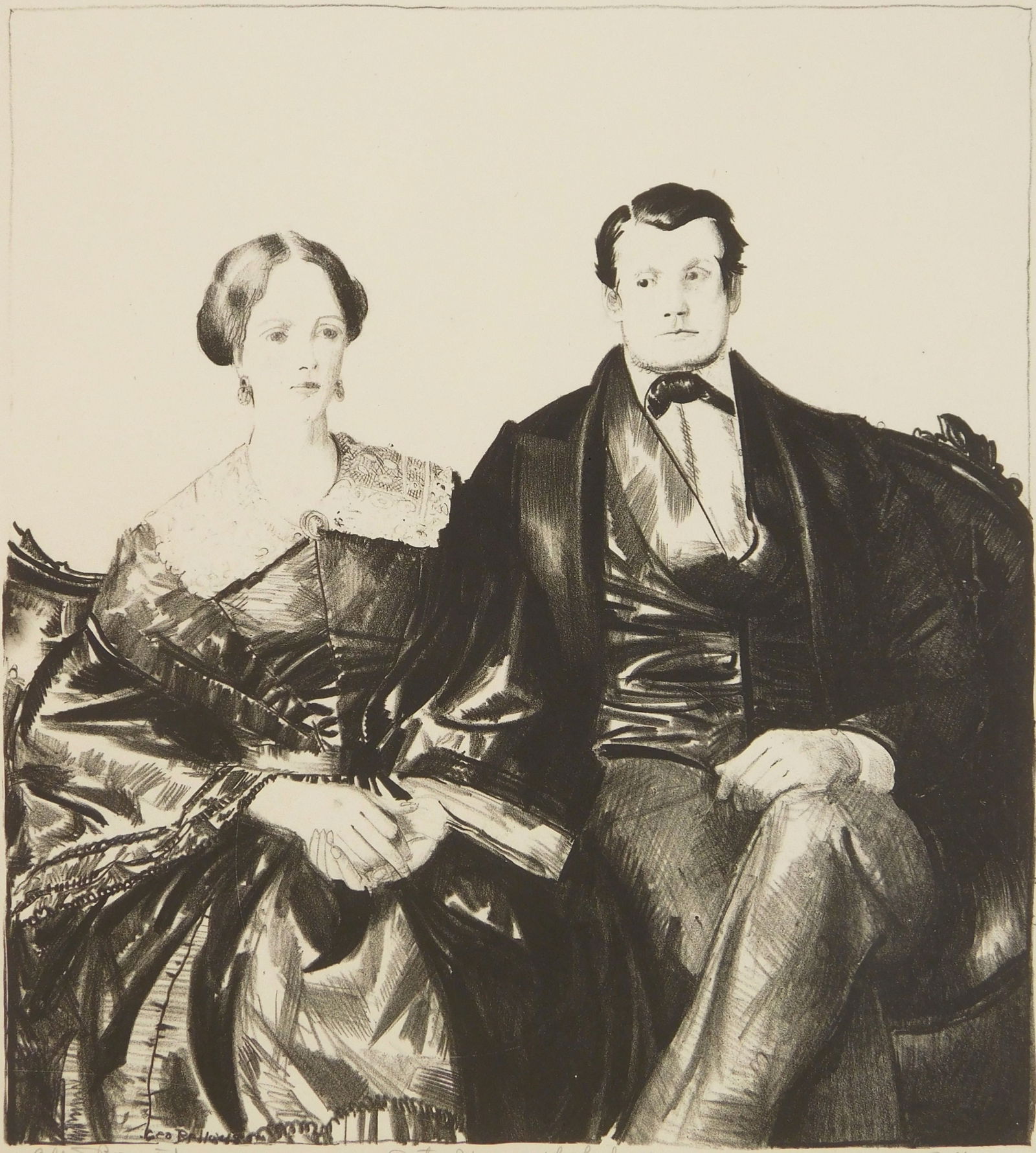 George Bellows (American, 1882-1925) lithograph: Auntie Mason and Her Husband lithograph, 1923-24, signed and titled in pencil, also signed in pencil by the printer Bolton Brown, edition of 51. 10 x 9'' Mason 180 Condition: Very good condition