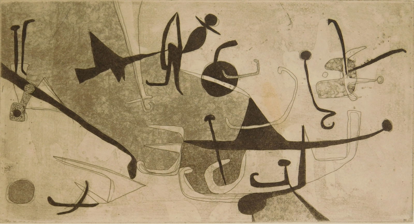 Leonard Edmondson (American, 1916-2002) etching: Untitled etching and aquatint, signed and numbered 16/70 in pencil, matted and framed. 4 3/4 x 8 7/8" Condition: One area of light staining in image Provenance: Private colle