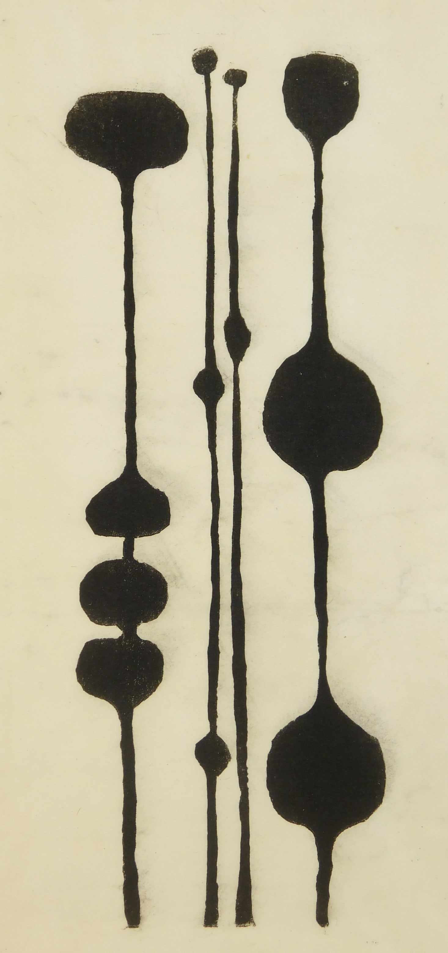 Hugo Weber (American, 1918-1971) woodcut: Untitled woodcut, 1947, signed and dated in pencil, matted and framed. 12 x 4 1/4" Condition: Very good condition Provenance: Private collection- Chicago, IL