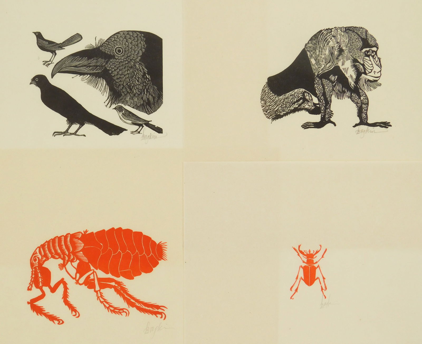 4 Leonard Baskin (American, 1912-2000) linocuts (1 of 10)