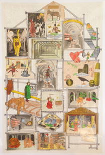 Jane Hammond (American, 1950- ) lithograph: Love Laughslithograph with hand-coloring and collage, 2005, singed, dated, titled and numbered 29/45 in pencil, published by Shark's Ink. 51 3/4 x 33 3/4"Condition: Very