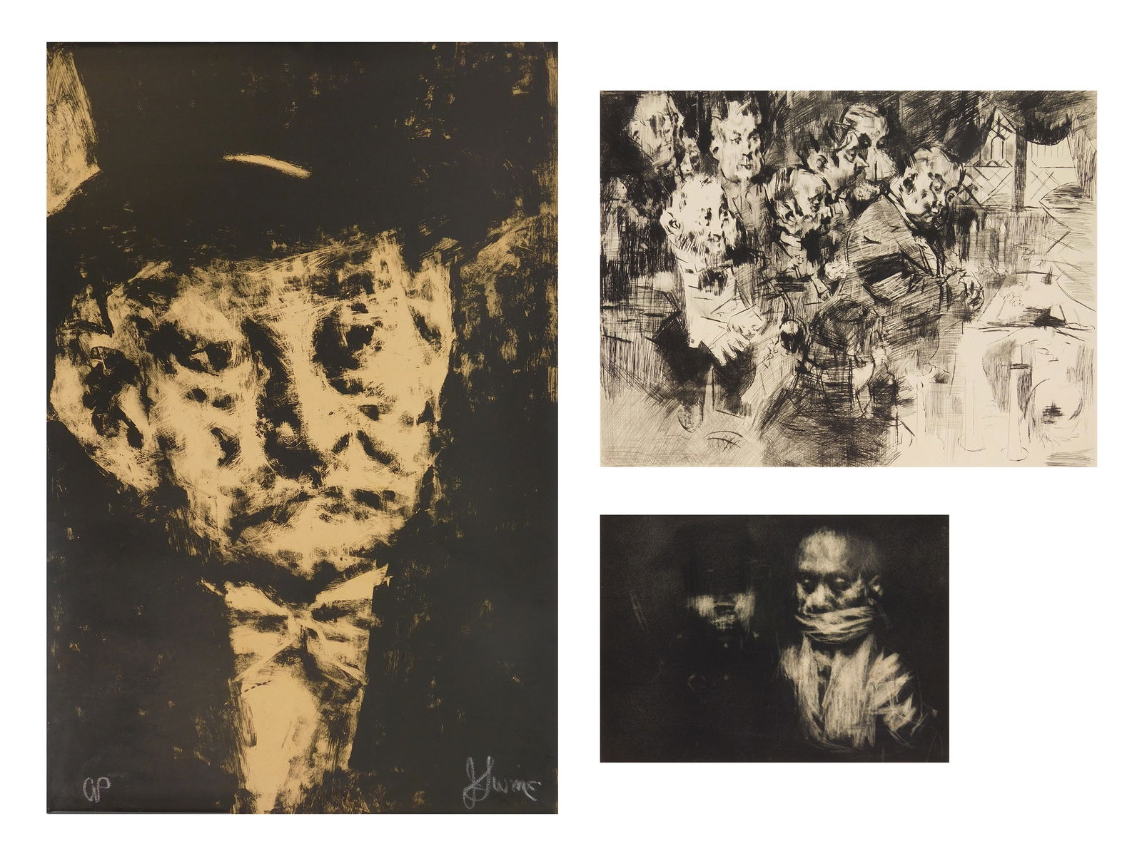 Jack Levine (American, 1915-2010) etchings: Prisoner; Gangster's Funeral & Thought 3 etchings, 1963, 1965, 1972, all signed in pencil. 39 x 25 3/4" (largest) Prescott 3, 30 & 58 Condition: Prisoner