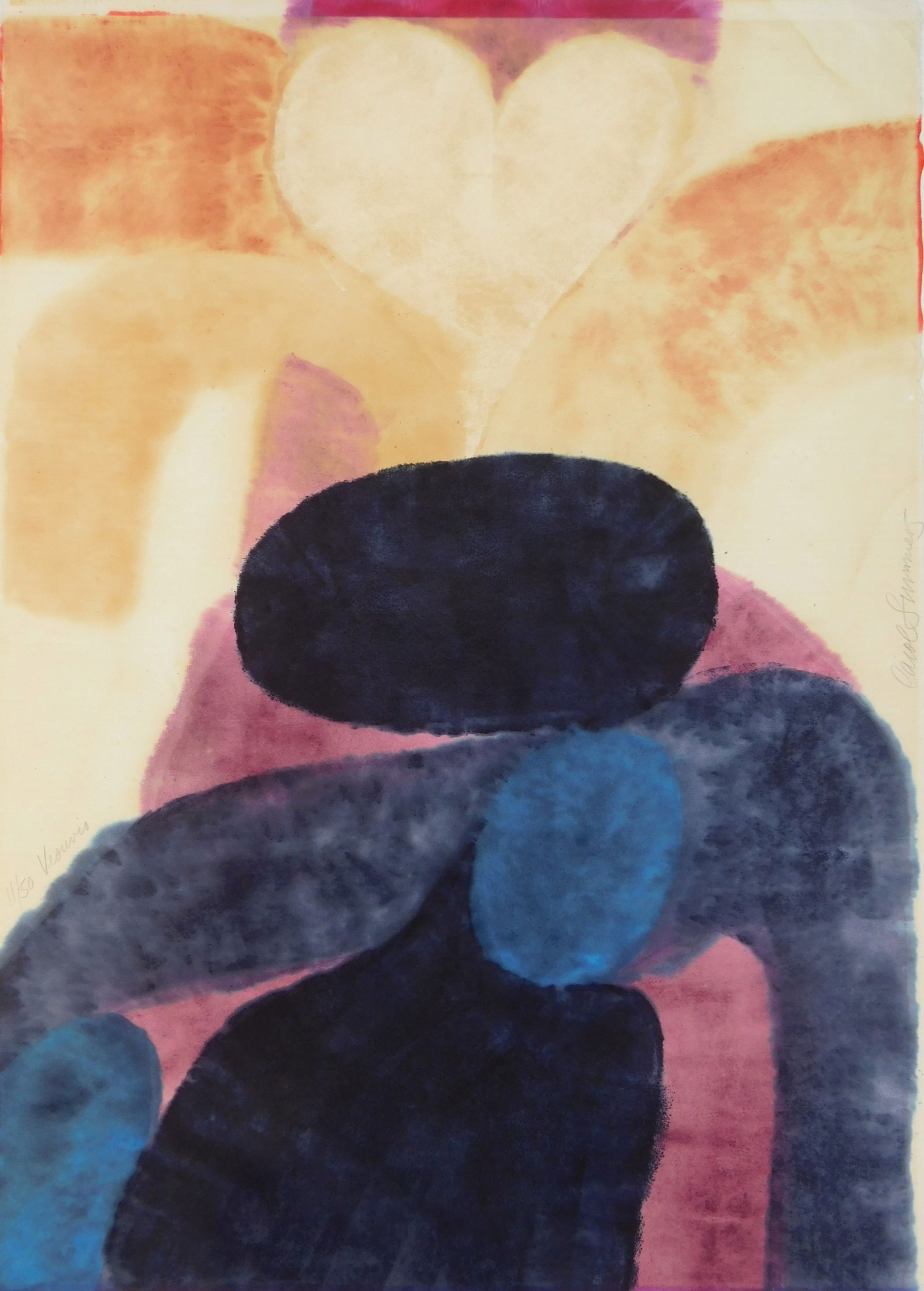 Carol Summers (American, 1925-2016) woodblock: Vesuvio woodblock in colors, 1964, signed, titled and numbered 11/50 in pencil. 29 x 21" (sheet) Summers 57 Condition: Red tones faded Provenance: Private collection- Wic