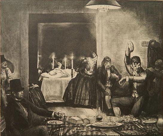 George Bellows lithograph: George Bellows (American 1882-1925)- ''Punichinello in the House of Death'' (Mason 151)- lithograph, 1923, signed and titled in pencil, also signed the printer, Bolton Brown, in pencil, edition of 60,