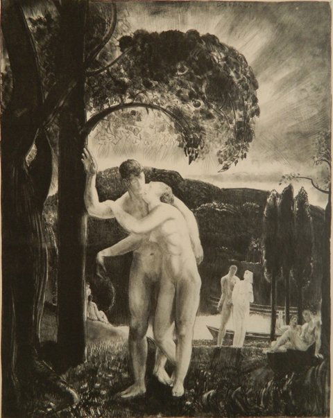 George Bellows lithograph: George Bellows (American 1882-1925)- ''Amour'' (Mason 158)- lithograph, 1923, signed and titled in pencil, also signed by the printer, Bolton Brown, in pencil, edition of 52, From the series: ''Men Li