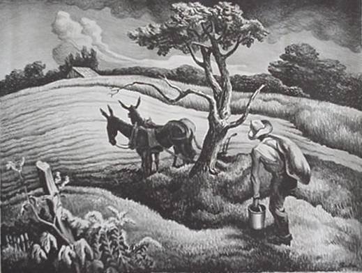 Thomas Hart Benton lithograph: Thomas Hart Benton (American 1889-1975)- ''Approaching Storm'' (Fath 25)- lithograph, 1938, signed in pencil, edition of 190 plus 10, the Print Club of Cleveland publication No. 18. 9 3/4 x 12 3/4''