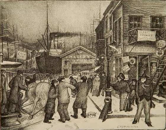 Glenn O. Coleman lithograph: Glenn O. Coleman (American 1884-1932)- ''Coenties Slip''- lithograph, 1928. 13 1/4 x 16 3/4''