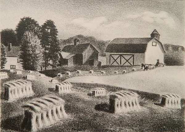 Edward Ferguson lithograph: Edward Ferguson (American 1914- ?)- ''Harvest''- lithograph, 1939, signed, dated and titled in pencil, done for the Michigan Federal Art Project, very good condition. 8 1/2 x 11 3/4''