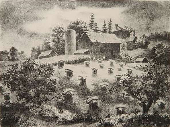 Edward Ferguson lithograph: Edward Ferguson (American 1914- ?)- ''The Wheatfield''- lithograph, 1941, signed, titled and annotated 'artist's proof' in pencil, done for the Michigan Federal Art Project, very good condition. 12 x