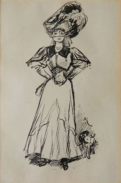 Boardman Robinson pen and ink: Boardman Robinson (American 1876-1952)- ''On The Rialto''- pen and ink and graphite on paper, some staining and mat burn in the margins. 11 15/16 x 9 1/16''