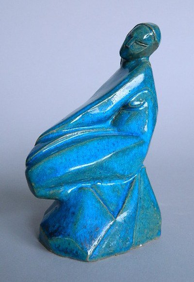 Edris Eckhardt ceramic sculpture: Edris Eckhardt (American 1905-1998)- Figure- ceramic sculpture, 1928, marked Edris 1928 interior base. 4 1/4''h Illus. pg. 111- Forster, Ken- Alternative American Ceramics 1870-1955, The Other America