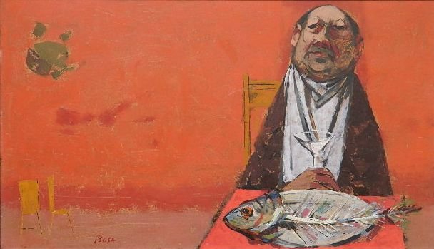 Louis Bosa oil: Louis Bosa (American 1905-1981)- Untitled- oil on masonite, signed Bosa lower center, very good condition. 14 x 24'' Provenance: Estate of Brenda Fuchs