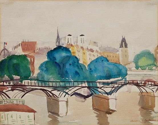 Clarence Carter watercolor: Clarence Carter (American 1904-2001)- Paris- watercolor on paper, 1928, signed Clarence H. Carter '28/ Paris lower right, slightly light struck and mat burn. 13 x 16''