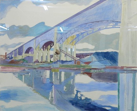 Phyllis Seltzer oil: Phyllis Seltzer (American 1928- )- ''Spangled Sea''- oil on paper, 1986, signed P. Seltzer '86 lower right, very good condition. 46 x 56''