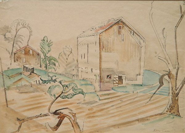 William Sommer watercolor: William Sommer (American 1867-1949)- ''On The Way to Boston Heights''- watercolor and pen and ink on paper, signed William Sommer lower right. Exhibited: William Sommer Memorial Exhibition, 1950, Clev