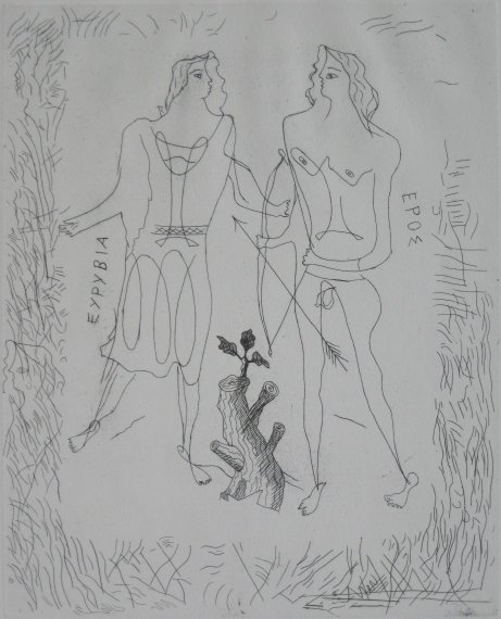 Georges Braque etching: Georges Braque (French 1882-1963)- ''Eurybia and Eros'' (vallier 21)- etching, 1932. 14 1/4 x 11 1/2''