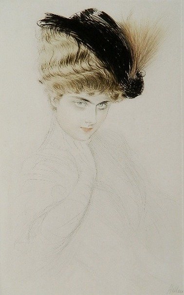 Paul Cesar Helleu drypoint: Paul Cesar Helleu (French 1859-1927)- ''Madame Letellier'' (Montessquiou xxiv)- drypoint in colors, ca. 1905, signed in pencil, edition of about 100, issued by Sagot with his blindstamp. 21 5/8 x 13 3
