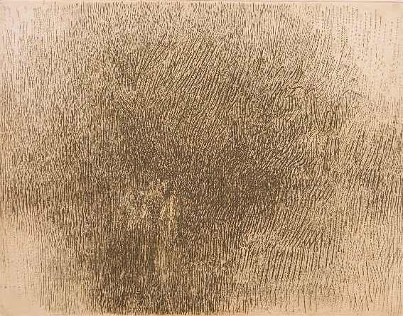 Harold Altman etching: Harold Altman (American 1924-2003)- ''Park Figures''- etching, signed, titled and annotated 'Edition 35' in pencil, paper age toned and mat burn. 10 3/4 x 13 3/4''