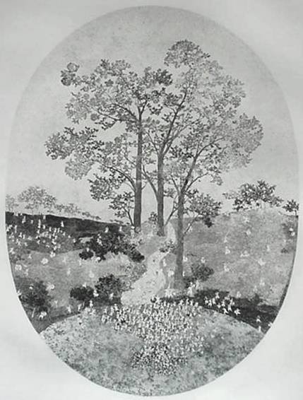 Claude Hermann etching: Claude Hermann (French 1948-)- ''Une Nuit d'Ete''- etching in black and blue, 1978, signed and dated in pencil, edition of 260, The Print Club of Cleveland publication no. 57, very good condition. 16 