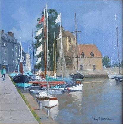 Annie Puybareau oil: Annie Puybareau (French 1955-)- Harbor Scene- oil on canvas, signed Puybareau lower right. 12 x 12''