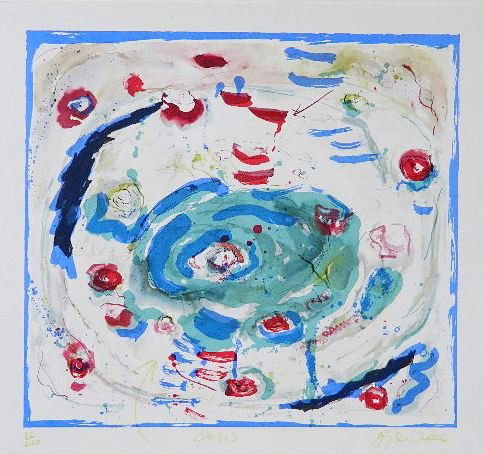 Joan Snyder silkscreen in colors: Joan Snyder (American 1940)- ''Oasis''- silkscreen in colors, 2006, signed and dated in pencil, from the Black Pond series, the Print club of New York 2006 presentation print. 20 3/4 x 22 1/2''