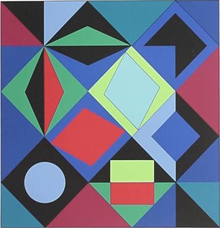 Victor Vasarely silkscreen in colors: Victor Vasarely (Hungarian 1908-1997)- ''Sikra - MC''- silkscreen in colors, 1968, signed in pencil, edition of 260, The Print Club of Cleveland publication no. 46. 10 1/4 x 9 7/8''