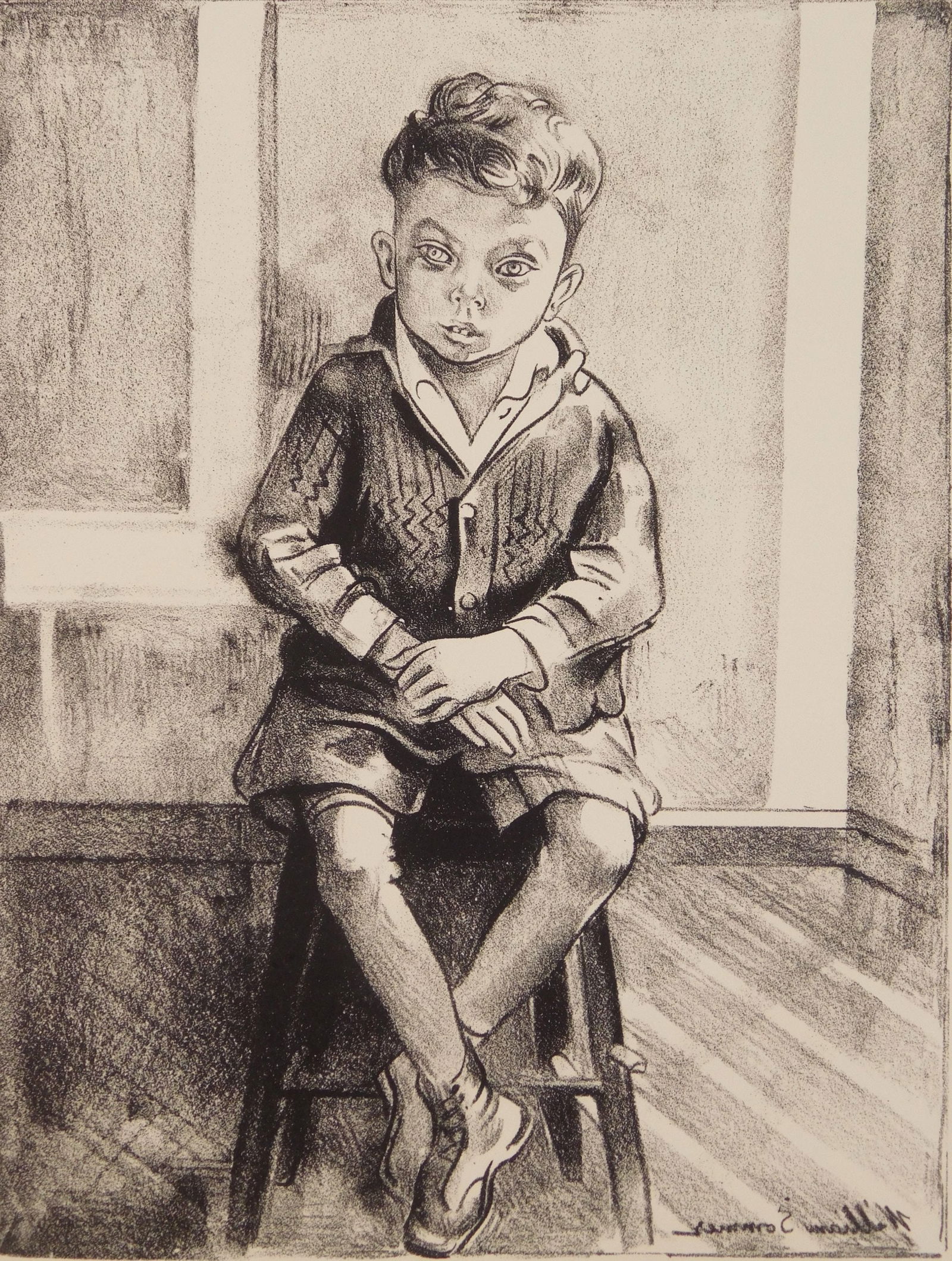 William Sommer (American 1867-1949) lithograph: Seated Boy lithograph, estate stamped signature, numbered 44/50 in pencil. 12 1/2 x 9 1/4'' Condition: Very good condition Provenance: Private collection- Cleveland, OH