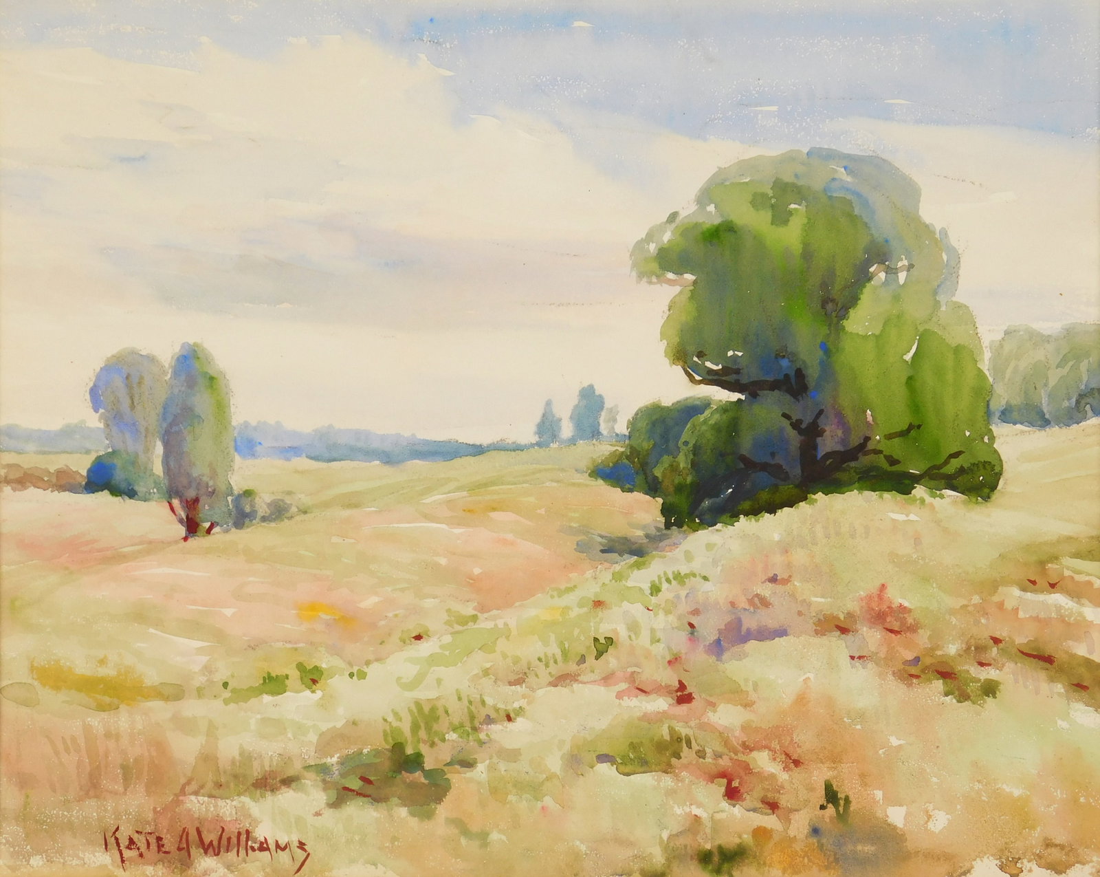 Kate A. Williams (American 1877-1939) watercolor: Long Island Fields watercolor on paper, signed Kate A. Williams lower left. 15 x 18 1/4" Provenance: Private collection- Columbus, OH