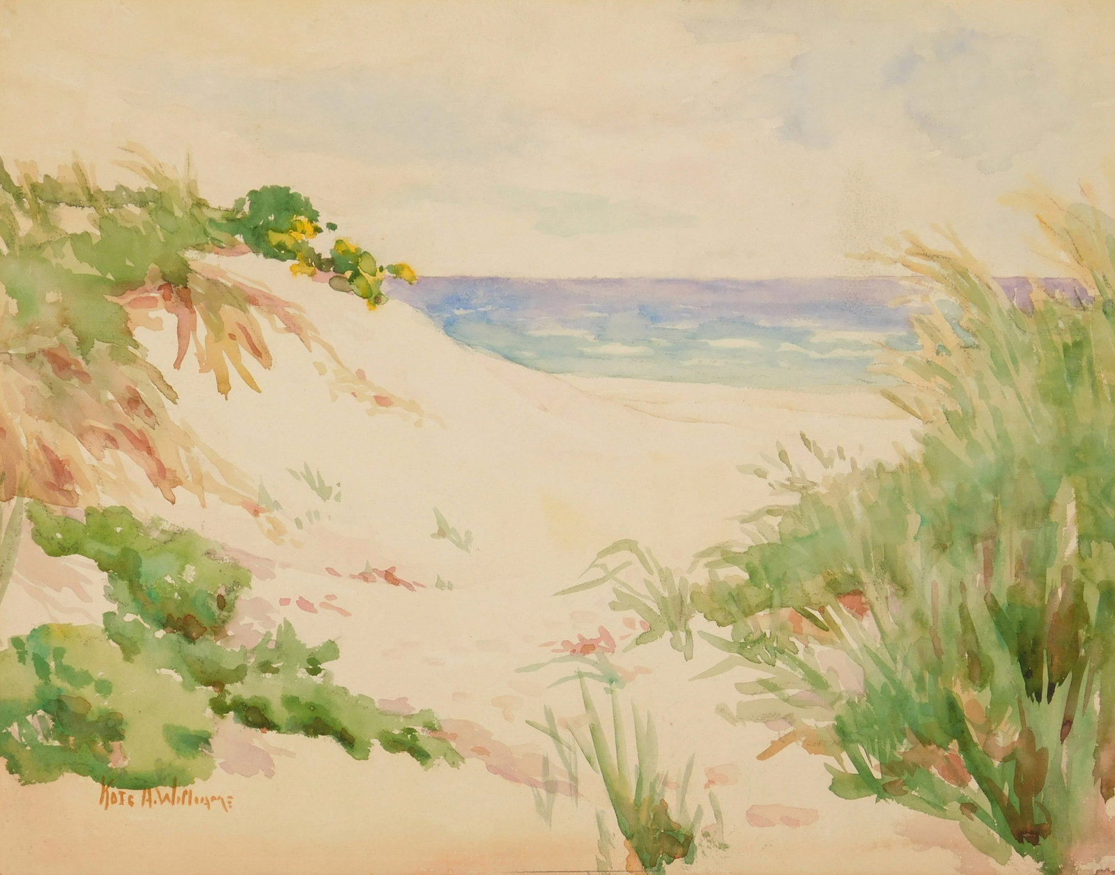 Kate A. Williams (American 1877-1939) watercolor: Dunes at Mantoloking watercolor on paper, signed Kate A. Williams lower left. 14 1/2 x 18 1/2" Provenance: Private collection- Columbus, OH