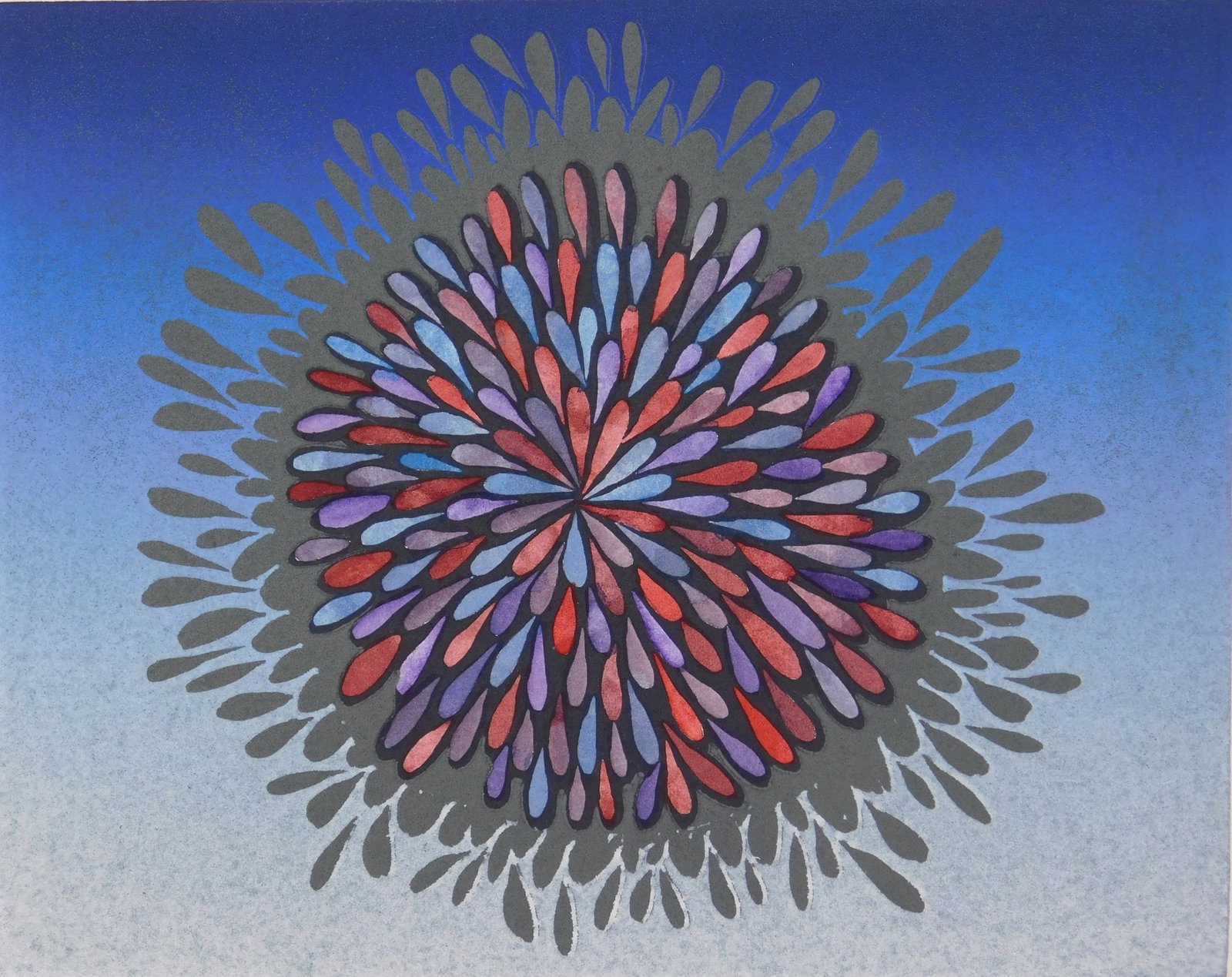 Steven Ford (American, 1964- ) linocut: Cleveland Flower linocut with hand-coloring, 2009, signed, dated titled and numbered 9/20 in pencil. 7 7/8 x 9 7/8" Condition: Sandwiched between mats. Very good condition Provenan