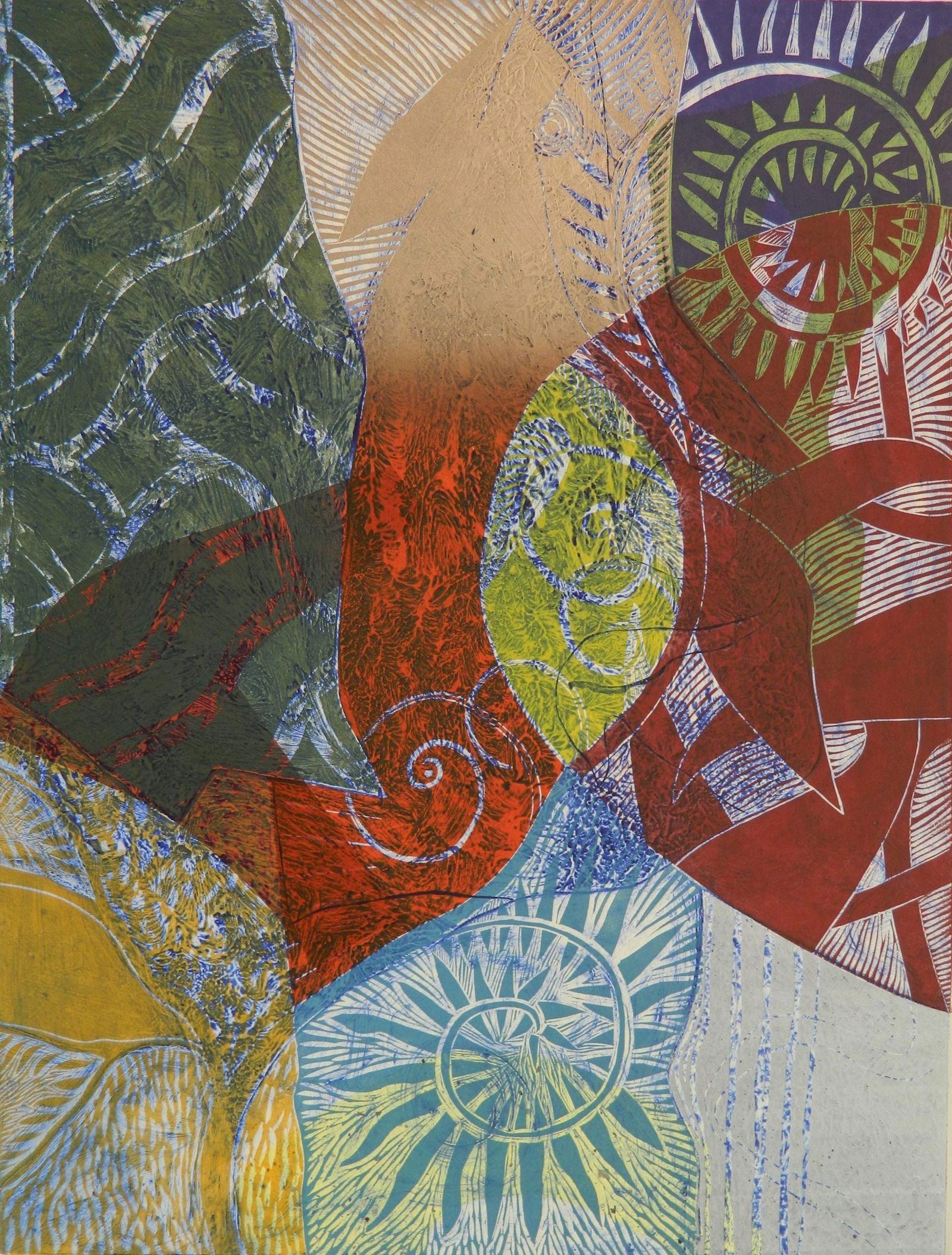 David Jansheski (American 1954-2014) collograph and woodcut (1 of 4)