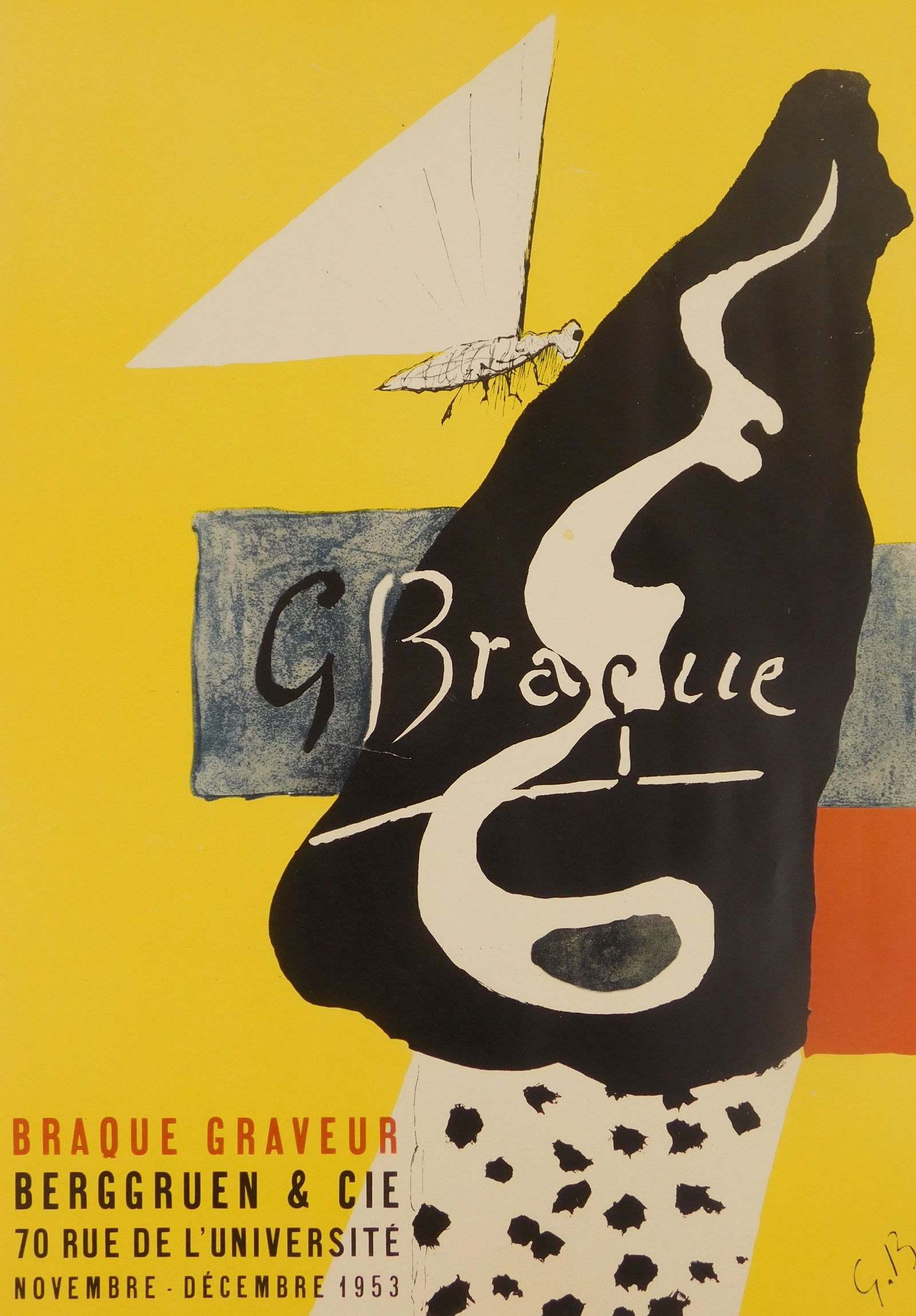 after Georges Braque (French 1882-1963) poster: Bracque Graveur exhibition poster, 1953, Berggruen & Cie. 25 7/8 x 17 7/8" Provenance: Private collection- Cleveland, OH