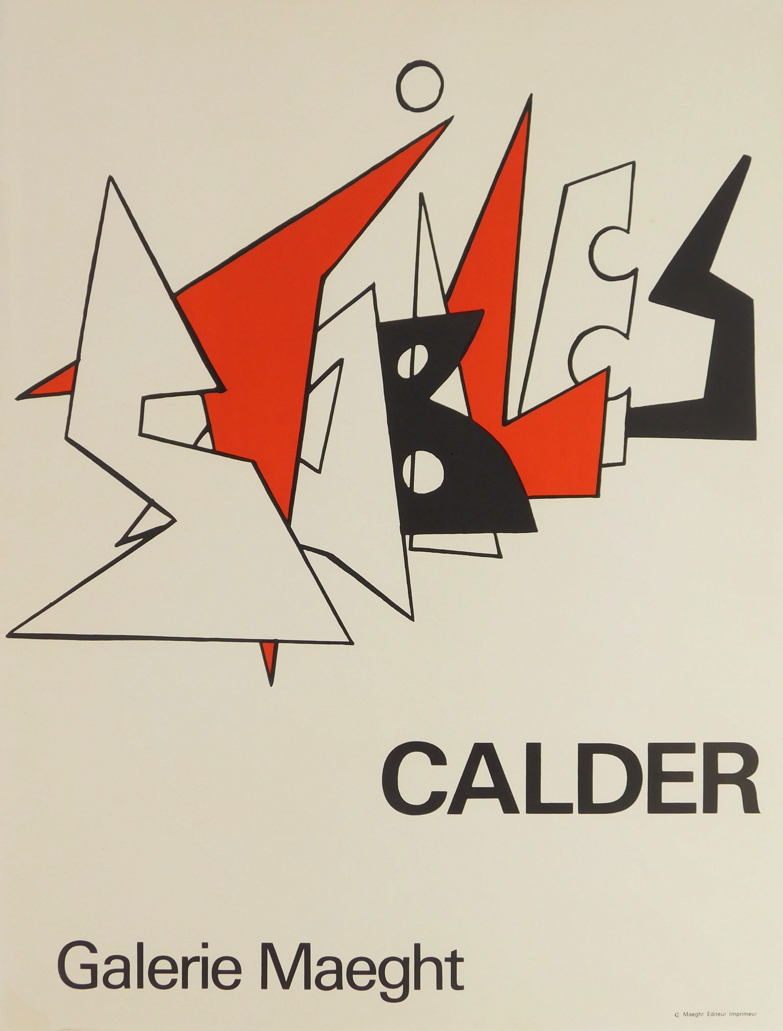 after Alexander Calder (American, 1898-1976) poster: Galerie Maeght lithographic poster, published by Maeght Editeurs. 25 1/2 x 19 1/2" Condition: One Puncture in paper along right side. Provenance: Private