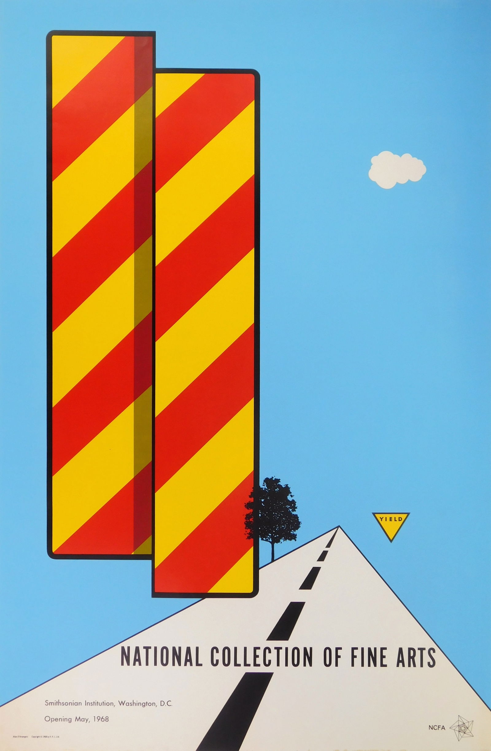 Allan D'Arcangelo (American, 1930-1998) exhibition poster: May Opening of the Smithsonian Collection of Fine serigraph in colors, 1968, edition of 1000, printed by Atelier Mourlot, New York. 45 x 29" Provenance: Private collection- Cleveland, OH