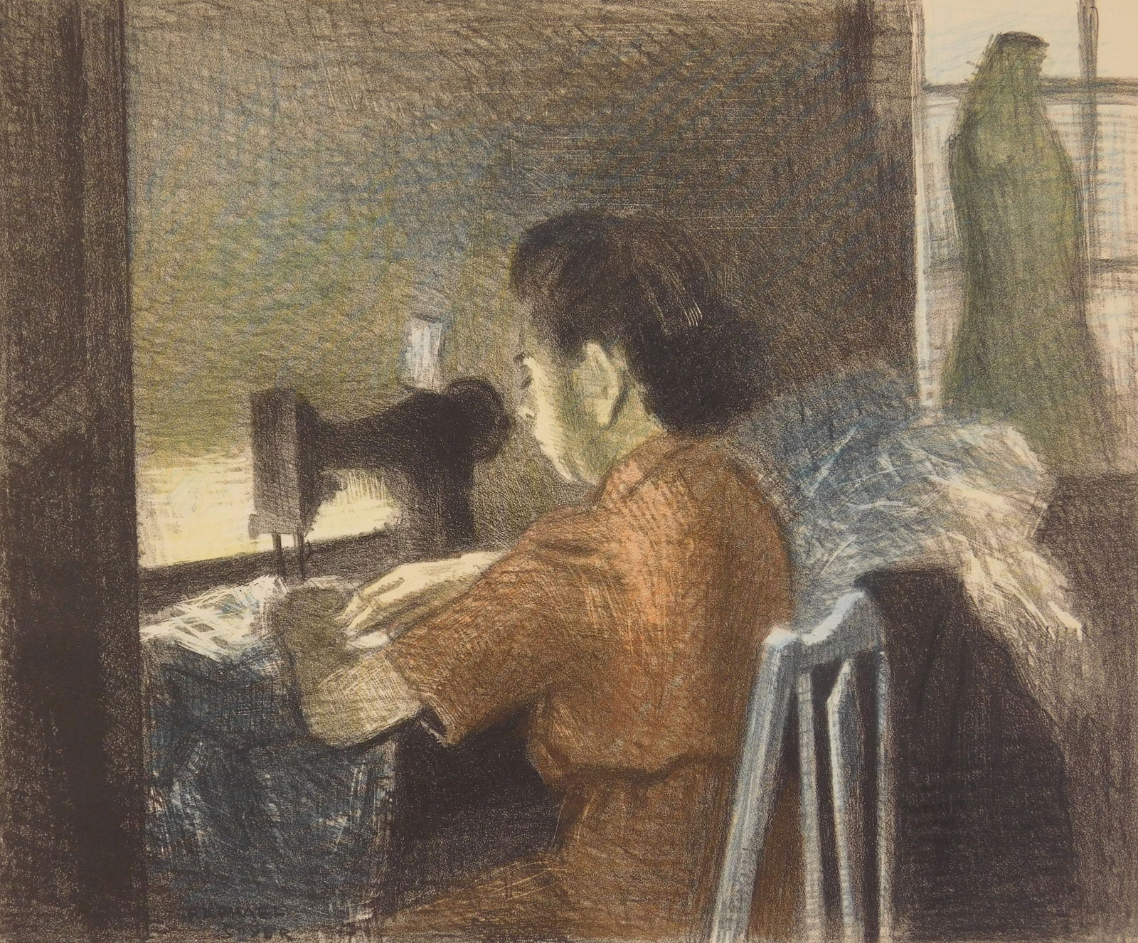 Raphael Soyer (American, 1899-1987) lithograph with hand-coloring (1 of 4)