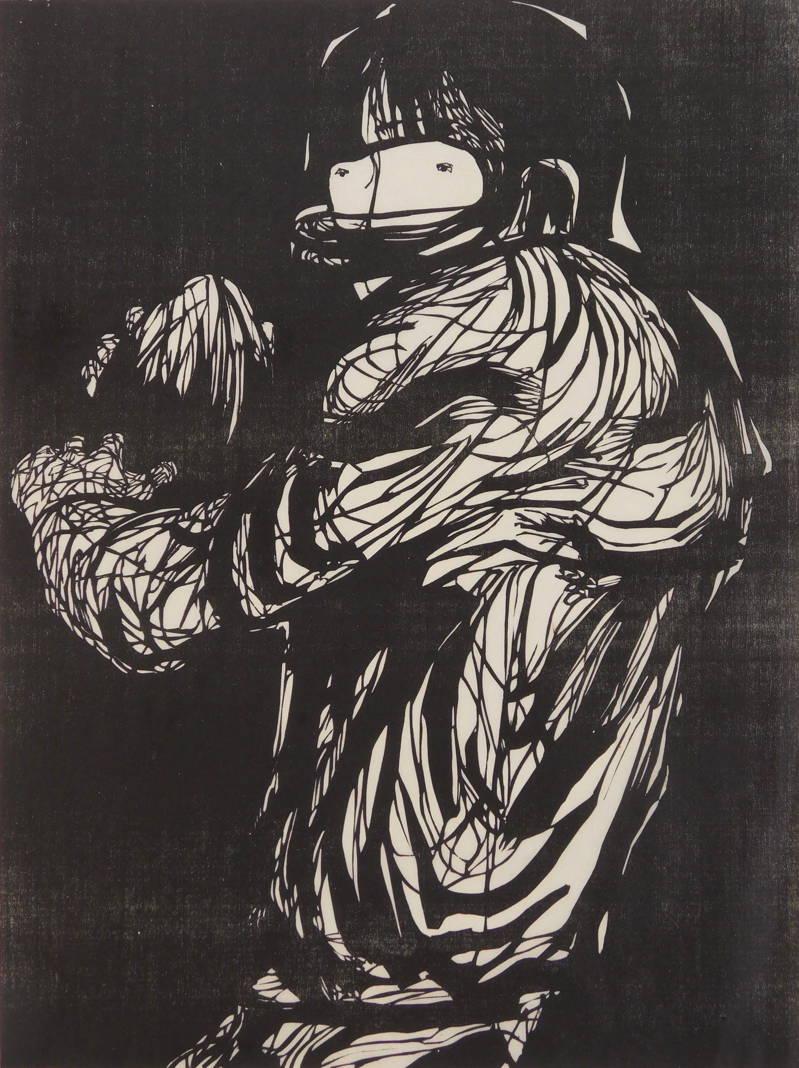 Leonard Baskin (American,: Football woodcut, 1959, signed in pencil 17 x 12 3/4''. Fern & O'Sullivan 388 Condition: Soft creasing in margins Provenance: Private collection- Cleve