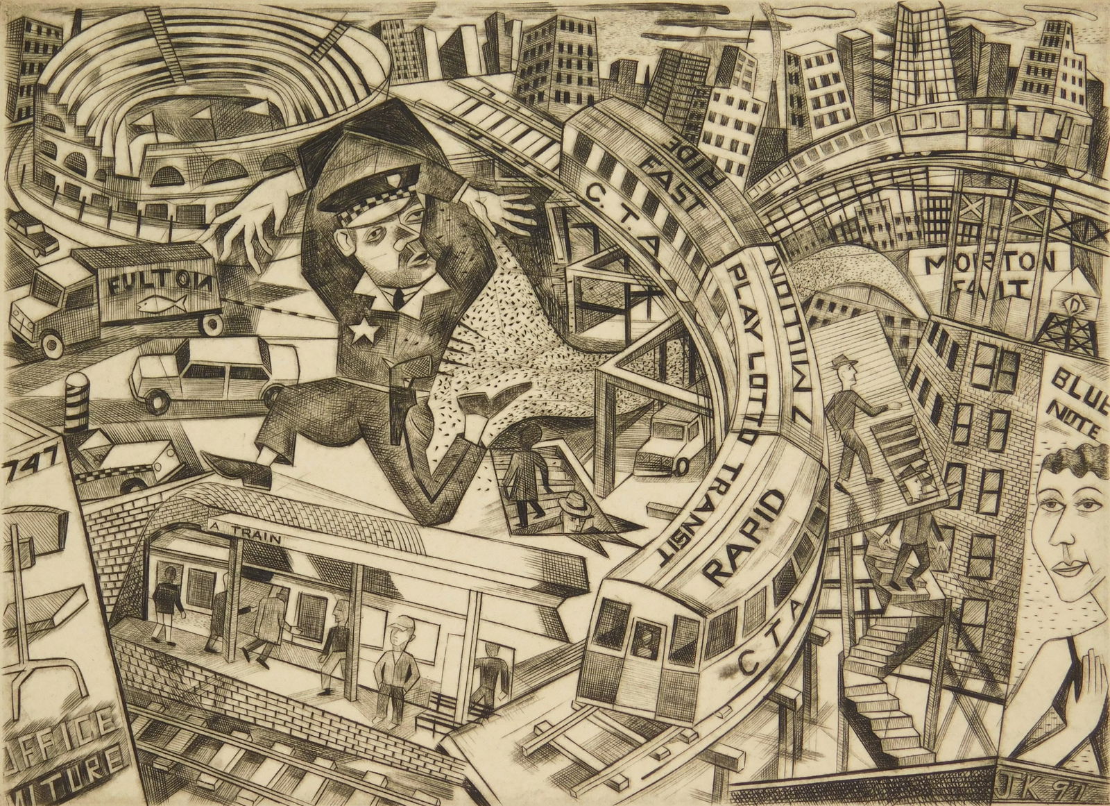 John Knudsen (American, 1937-2014) etching (1 of 4)