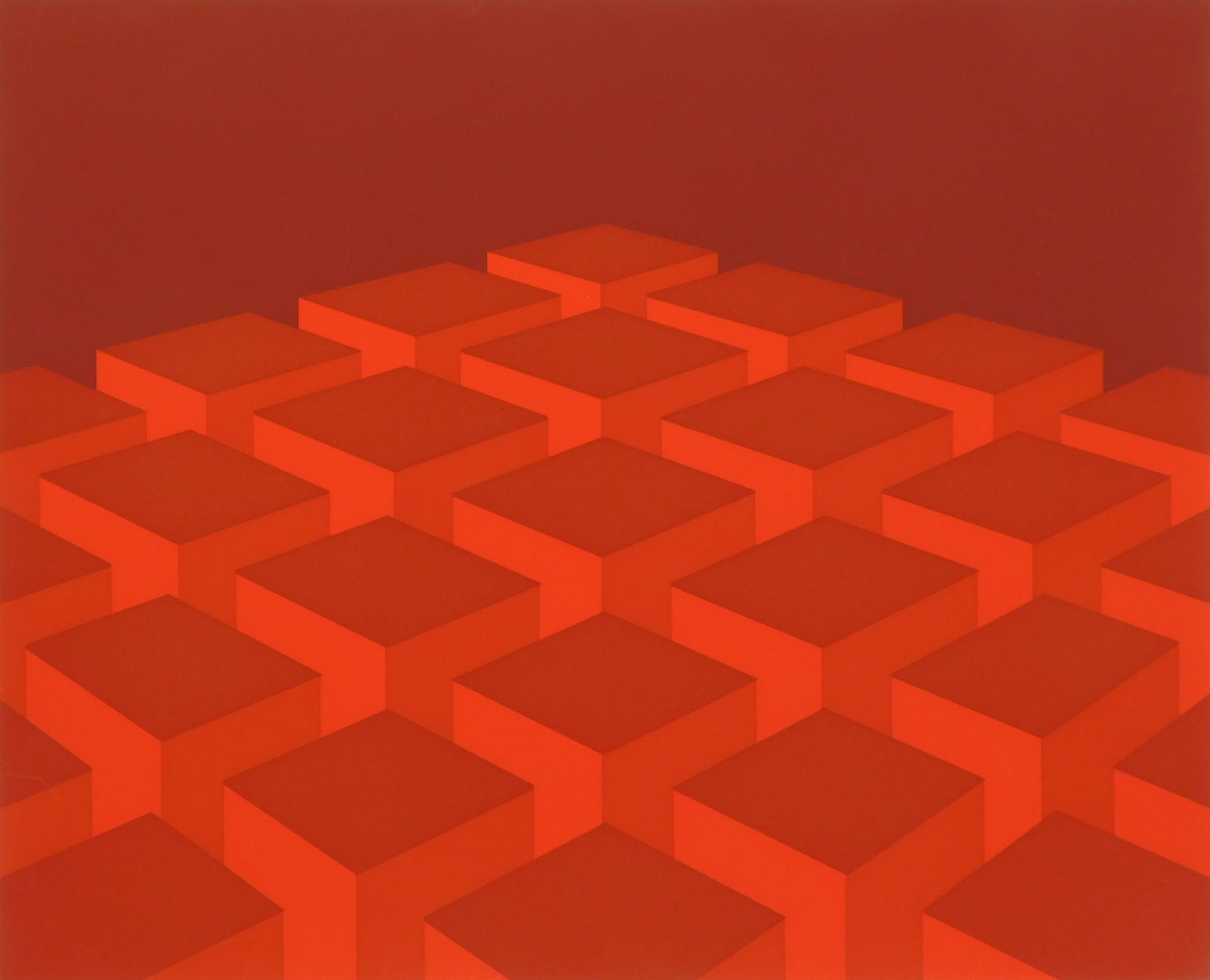 Marko Spalatin ((Yugoslavian 1945- ) silkscreen: Red Cubes silkscreen in colors, 1970, signed in pencil, edition of 260, The Print Club of Cleveland publication no. 48. 12 9/16 x 15 7/16'' Provenance: Craig & Allie Wall