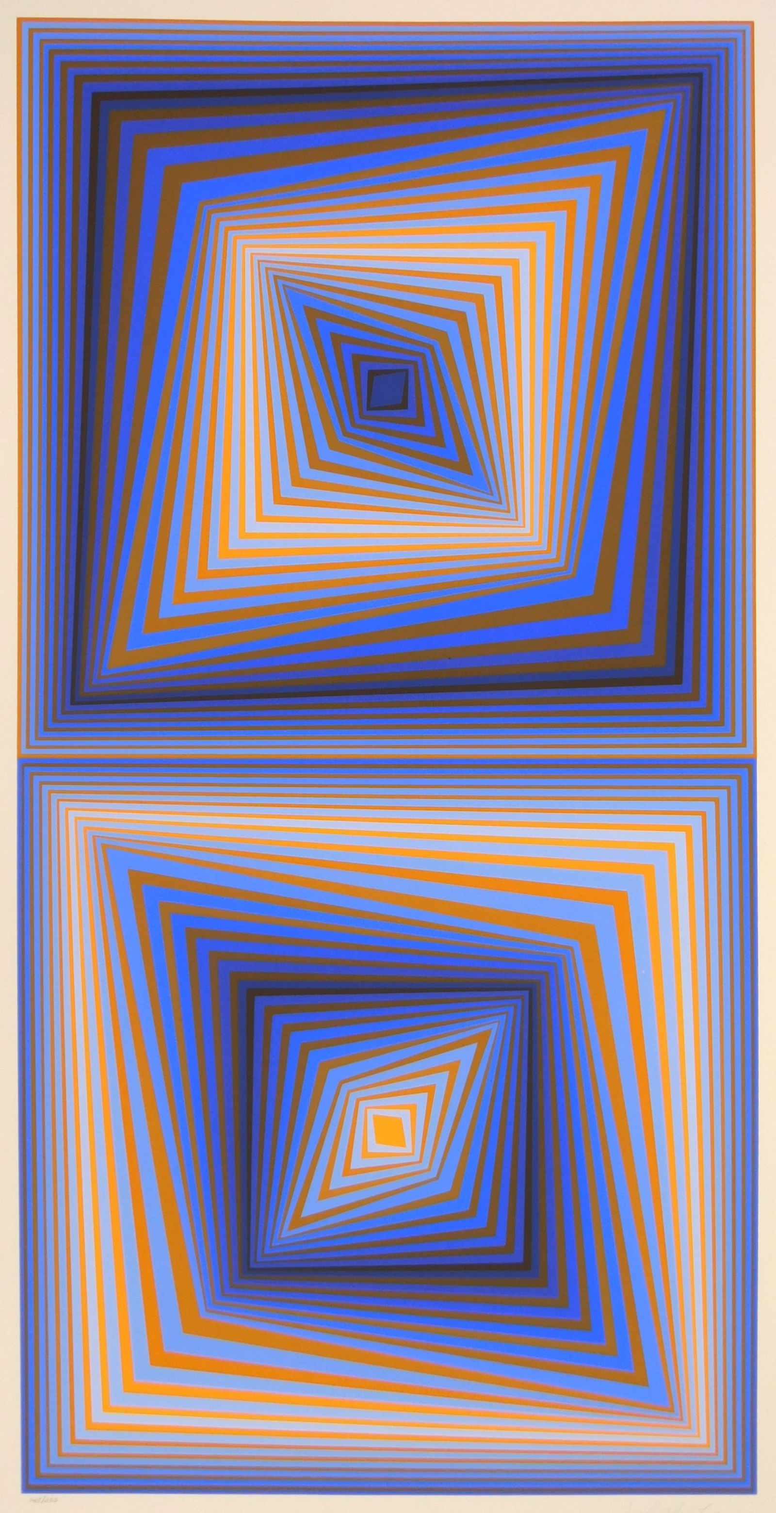 Victor Vasarely (Hungarian, 1906-1997): Bi-Rohms silkscreen in colors, signed and numbered 143/250 in pencil. 43 1/2 x 25 1/2'' Condition: Very good condition Provenance: Private collection- Cleveland, OH