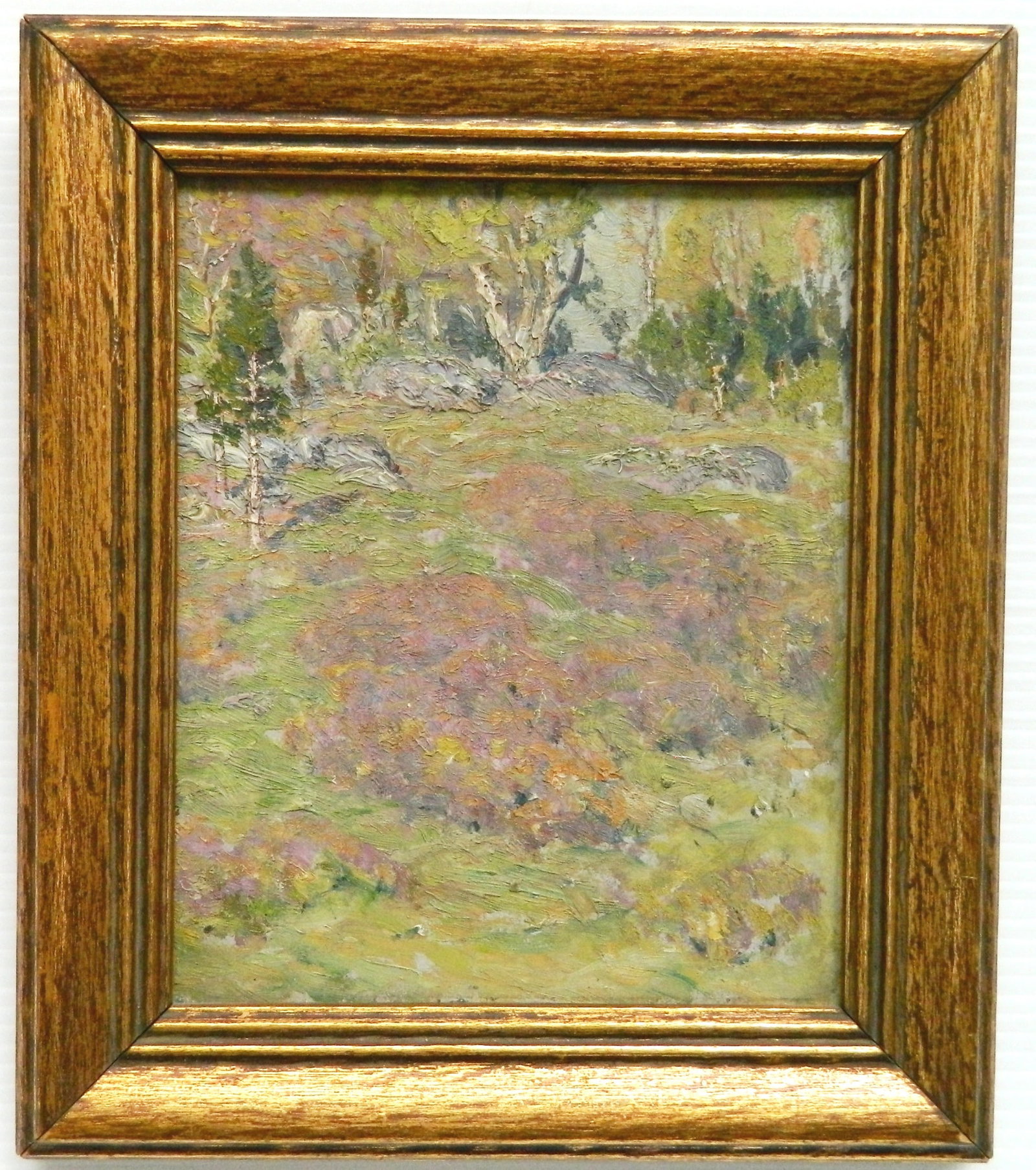 Joseph J. Enneking (American, 1881-1942) oil: Landscape oil on cardboard, framed. 8 x 7" Provenance: Collection of Dorothy Dennison and Joseph G. Butler 