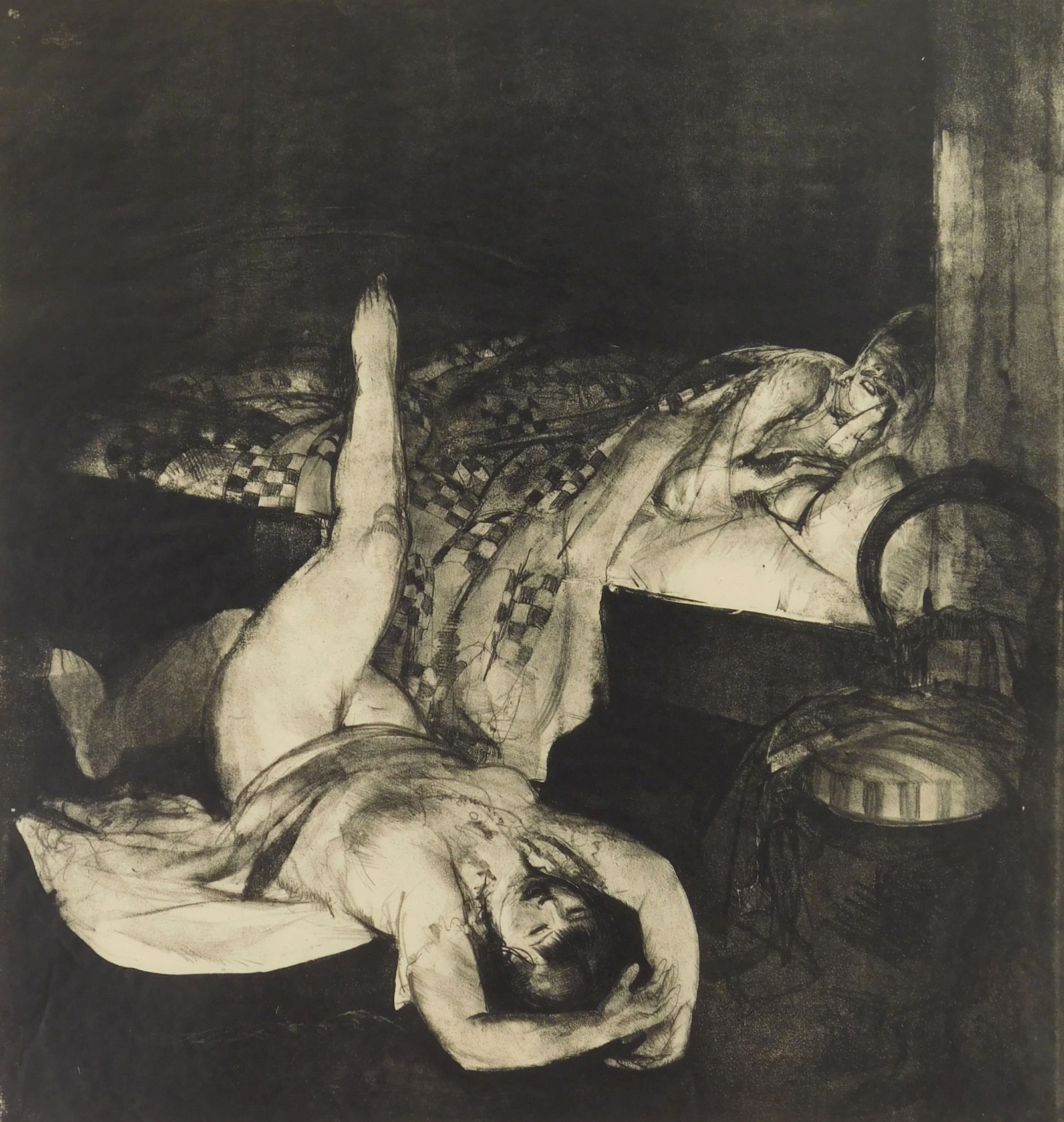 George Bellows (American, 1882-1925) lithograph: Reducing, Large lithograph, 1916, estate signed by the artist's daughter, Jean Bellows Booth, edition of 8 (it is possible the Reducing, Large First Stone (M. 21) was included in the numbering of