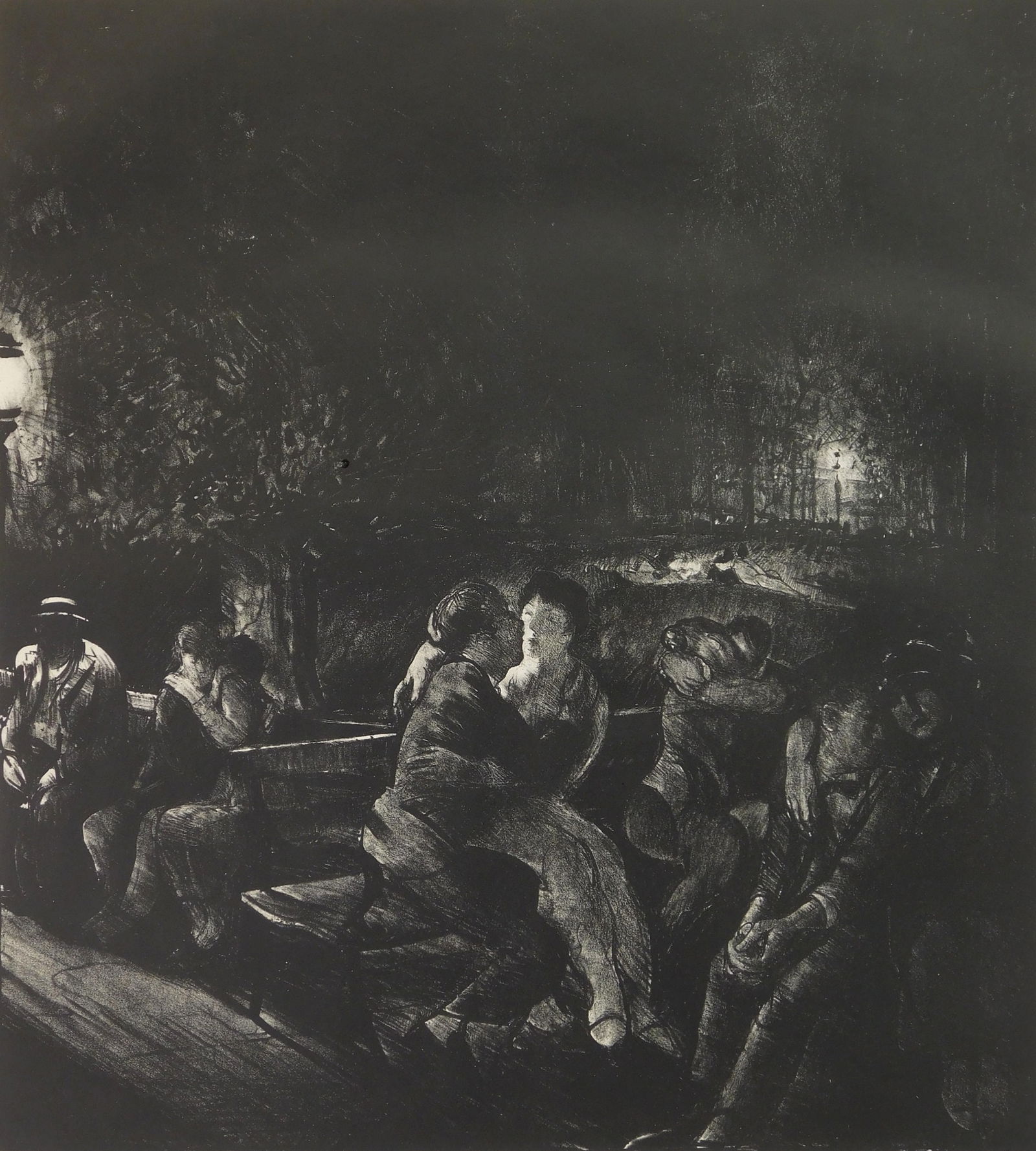 George Bellows (American, 1882-1925) lithograph: Solitude lithograph on chine colle, 1917, estate signed by the artist's daughter, Jean Bellows Booth and numbered 31 in pencil, edition of 60. 17 x 15 3/8" 