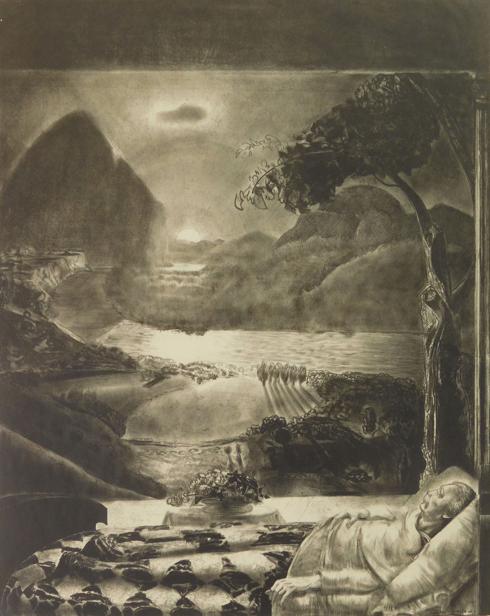 George Bellows (American, 1882-1925) llithograph: The Return to Life lithograph, 1923, signed and titled in pencil, also signed by in pencil by the printer Bolton Brown, edition of 40, from the series Men Like Gods. &nb