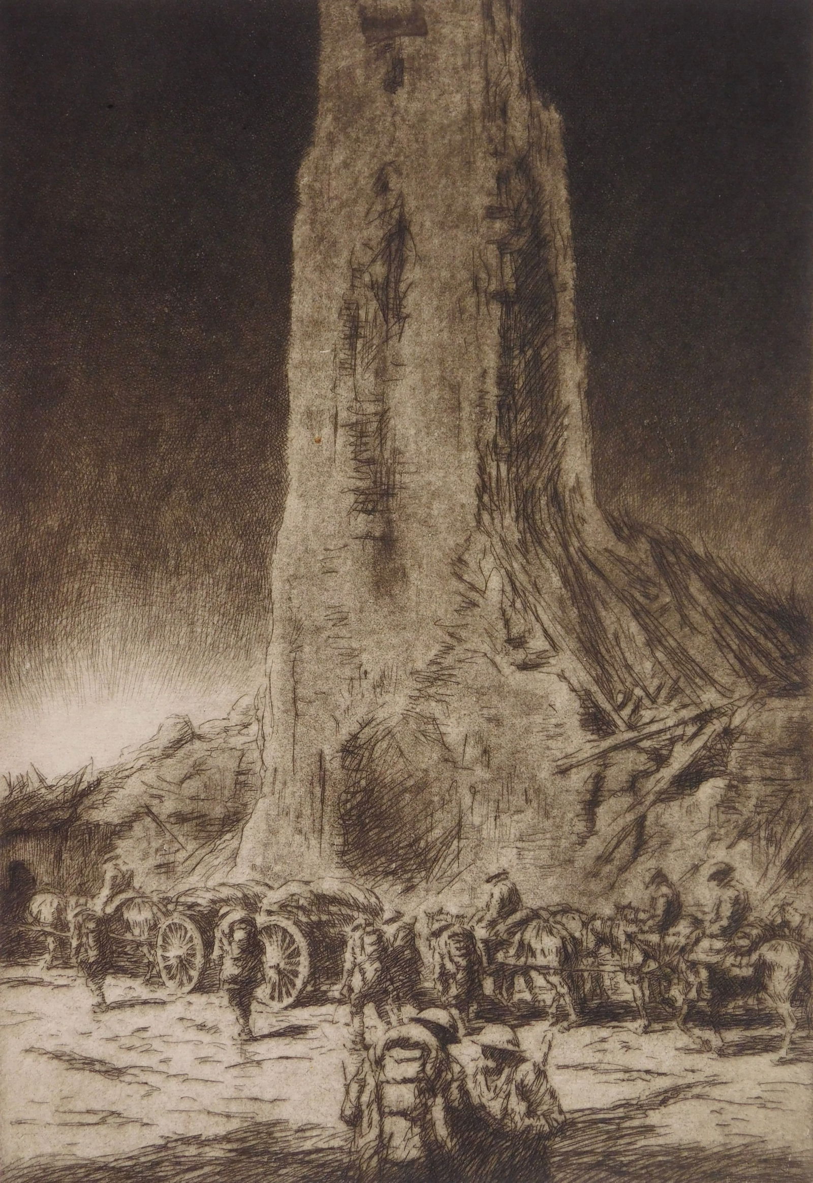 Kerr Eby (American, 1889-1946) etching: The Caissons Go Rolling Along etching, 1929, signed in pencil, edition of 90. 13 3/4 xx 9 1/4" Giardina 145 Provenance: Private collection- New Orleans, LA