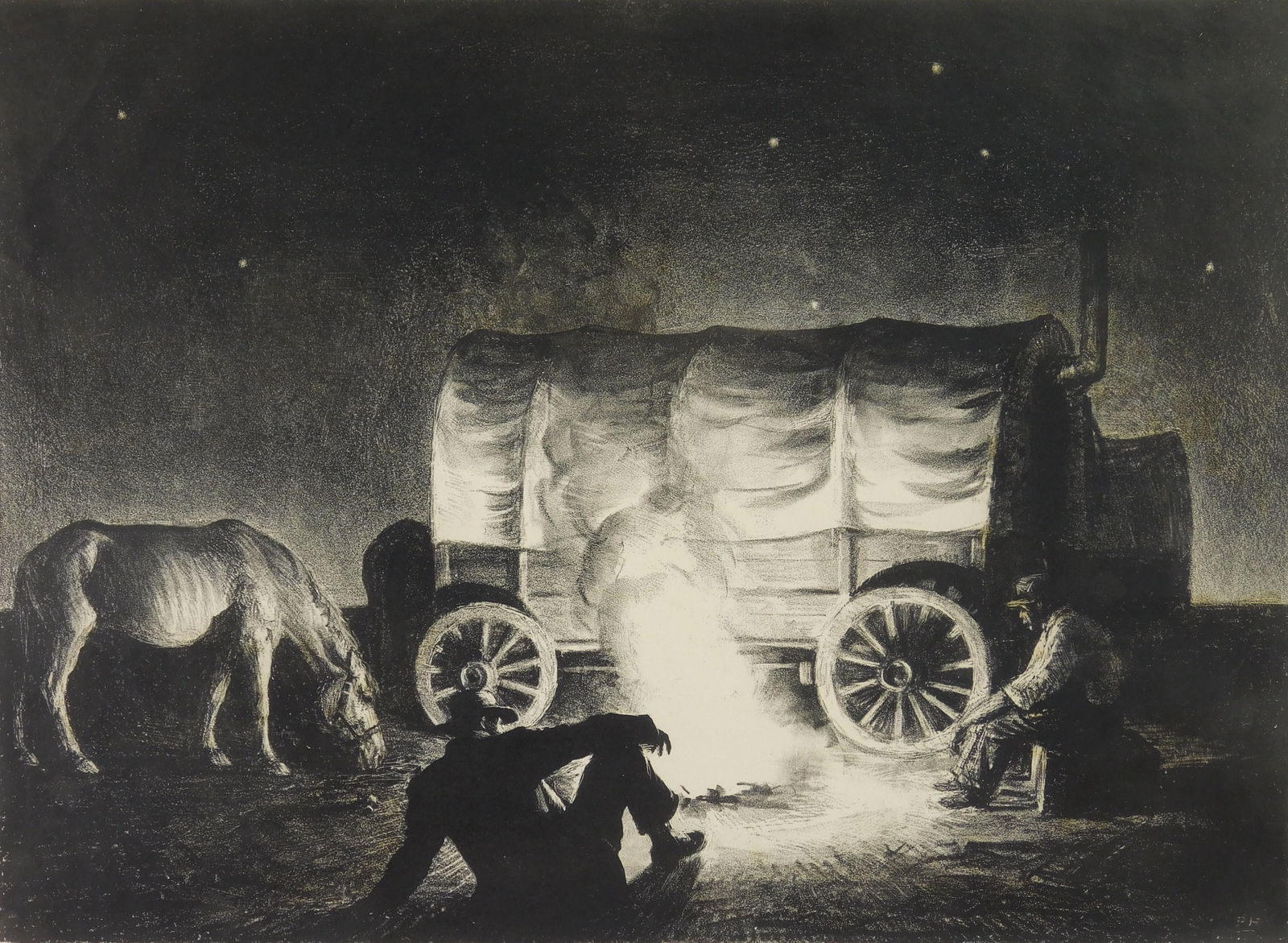 Peter Hurd (American, 1904-1984) lithograph: Texas Nomads lithograph, 1937, signed, titled and annotated Ed. 40 in pencil. 12 x 16 1/2" Meigs XLI Provenance: Private collection- Detroit, MI