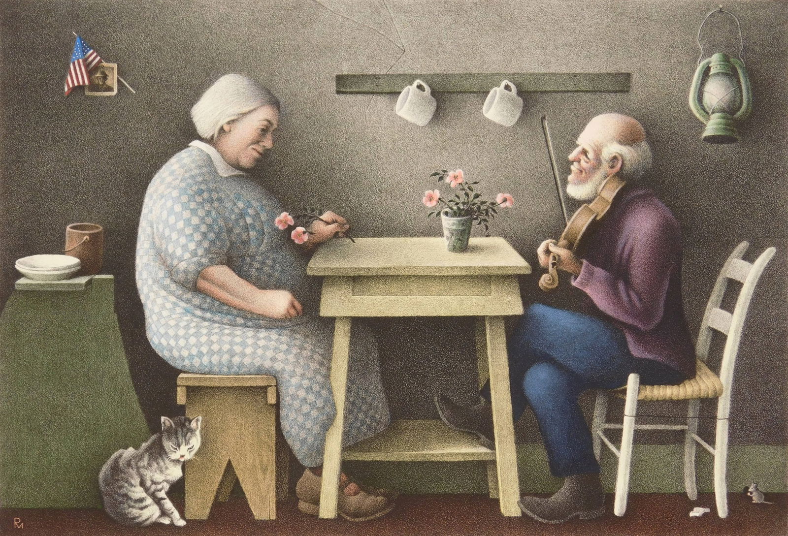 Roger Medearis (American, 1920-2001) lithograph: Wild Roses lithograph with hand-coloring, 1989, signed, titled and numbered 88/100 in pencil. 10 x 14 1/2'' Provenance: Private collection- Cleveland, OH Kiechel Fi