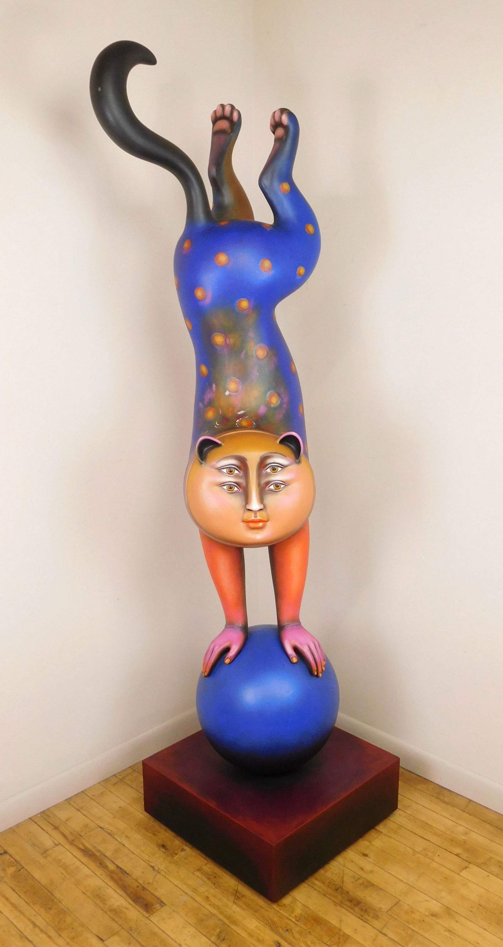 Sergio Bustamante (Mexican, 1949- ) sculpture: Four Eyes papier-mache sculpture, signed and numbered 7/25 on arm. 78"h base 19 3/4 x 19 3/4" Provenance: Craig & Allie Wallace collec