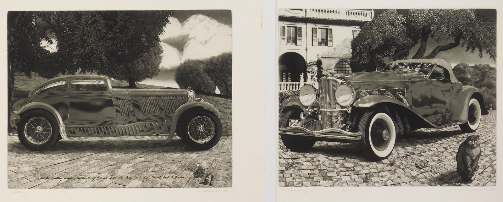 David Bumbeck (American, 1940- ) aquatints: The Dusenberg- aquatint, 1986, signed, dated, titled and numbered 62/100 in pencil. 12 3/4 x 15 1/2" Bentley- aquatint, 1987, signed, dated, titled and numbered 26/85 in pencil.&